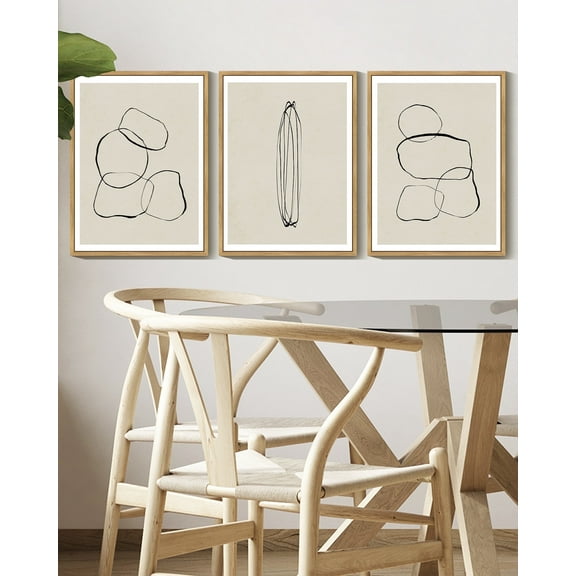 SHENIFY Black Abstract Wall Art Decor Minimalist Geometry Ring Grid Lines Graffiti & Street Prints Modern Art Decorative Ready to Hang 11x14in3pcs Natural Framed