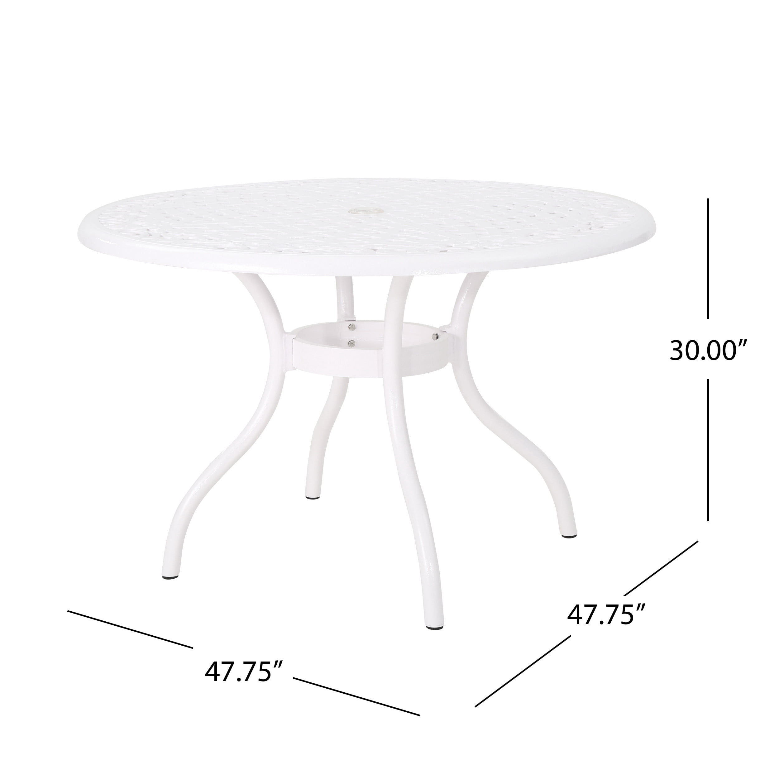Outdoor Cast Aluminum Round Dining Table 48 Inch, Large Leisure Desktop for Patio Garden, White