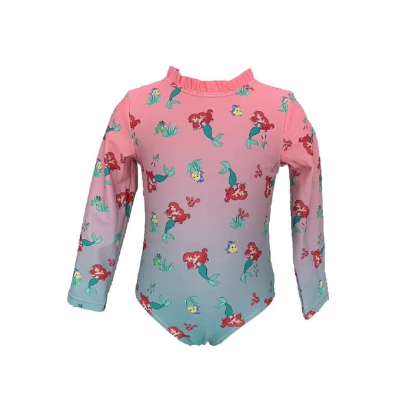 Traje de Baño para Beba Princesas Talla 2 Manga Larga con Estampado y Degradado Rosa