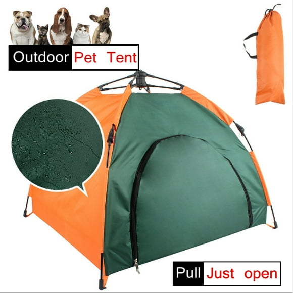 Portable Pet  Dog Cat Tent Folding Outdoor Pet Bed Travel Play House with Carry Bag, Green and Orange