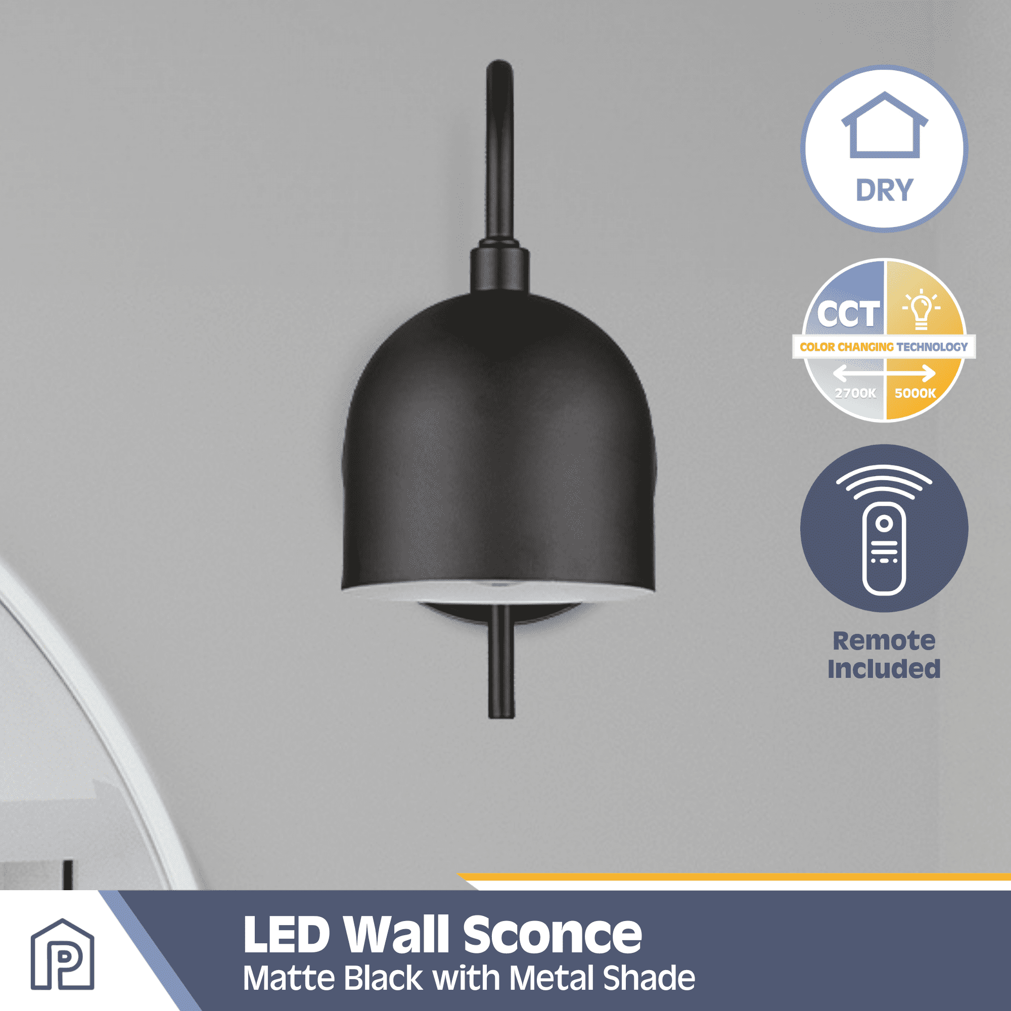 Prominence Home 2-Pack Matte Black Battery-Operated LED Wall Sconce with Metal Shade
