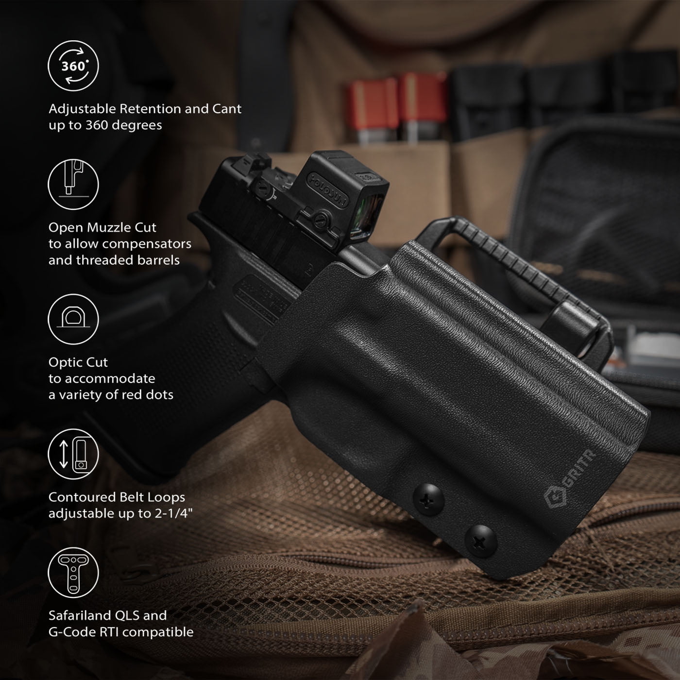 GRITR OWB Kydex Right Hand Holster Fits Glock 43X