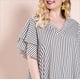 thumbnail image 4 of Camiseta de talla grande a rayas para mujer, camiseta holgada con cuello en V para viajes diarios, camiseta con manga de hoja de loto mm de grasa salvaje Zhivalor WMZL-1568-1, 4 of 7