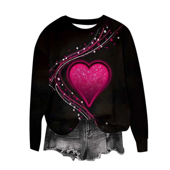 Fznquz Love Heart Graphic Womens Plus Size Sweatshirts Valentines Day Sweatshirts Pink Cute Crewneck Soft Women Fashion XL