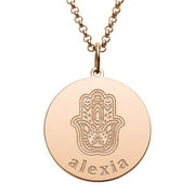 Personalized Planet Rose Goldtone Engraved Name and Hamsa Hand Disc Necklace ,Women's