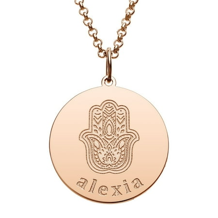 Personalized Planet Rose Goldtone Engraved Name and Hamsa Hand Disc Necklace ,Women's
