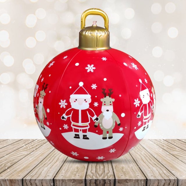 Bola de Navidad inflable de PVC iluminada, bola decorada de Navidad inflable grande para exteriores de 24 pulgadas con soporte remoto de luz