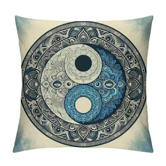 BCIIG  Ying Yang Throw Pillow Cushion Cover, Mandala Round Ombre Pattern with Yin Yang Third Eye Cultural Art, Decorative Square Accent Pillow Case, 26" X 26", Pink Blue