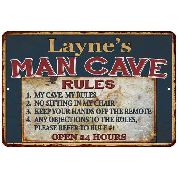 Layne's Man Cave Rules Chic Rustic Green Sign Home 12 x 18 Matte Finish Metal 112180049348