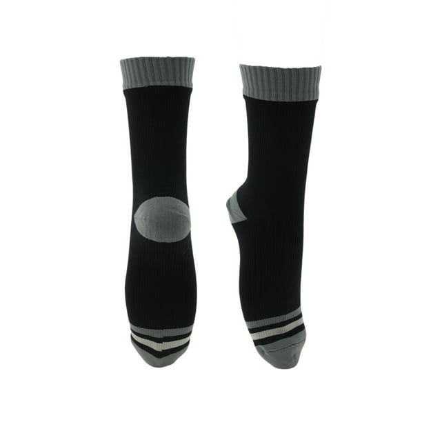 Calcetines de ciclismo únicos, impermeables y transpirables, anti-fricción, para exteriores, en gris y negro, tamaño L (43-46), neutros y universales, 1 par, patrón a rayas.