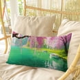 thumbnail image 4 of Pink Flower Tree Pillow Covers, Linen Long Throw Pillow Case, Spring Lake Boat Country Natural Scenery Holiday Pillow Protector Decorative Cushion Cover for Living Room/Bedroom 12" x 20", 4 of 8
