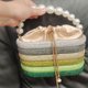 thumbnail image 2 of Bolso de mujer de lujo y brillante con diseño de arcoíris, tipo cesta, con perlas, de satén de seda y metal, tipo cubo, tipo bandolera, 2 of 5