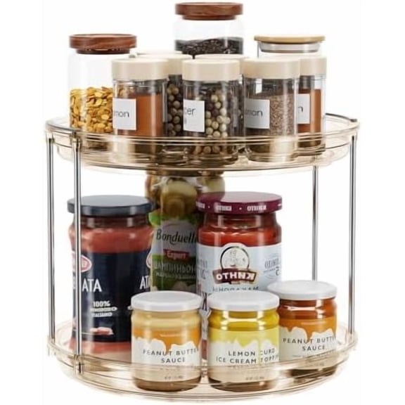 2 Tier Lazy Susan Turntable Organizer 9.25'' Rotating Spice Rack Organization for Cabinet, Kitchen, Pantry, Countertop, Bathroom, Vanity, Medicine Cabinet Organizer, Amber