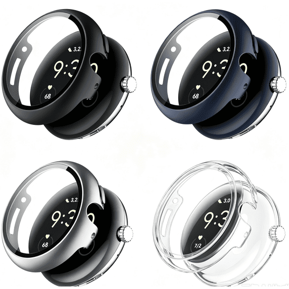 XIHAMA 4 Pack Tempered glass watch case Compatible with Pixel Watch 4 41mm, Shockproof Hard PC Protective Cover, All-Around Edge Bumper