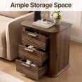 thumbnail image 4 of Wooden Nightstands 22" Wide Fluted Nightstand with Charging Station, Modern End Table for Living Room, Bedroom, Home Office, Wood 3 Drawer Dresser, Large Bedside Tables, Curved Profile Design,Bedsid, 4 of 11