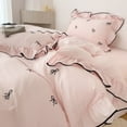 thumbnail image 6 of Ruffle Duvet Cover Twin Size 3 Pieces Pink Bow Black Edge Duvet Cover Set Chic Embroidery Comforter Cover for All Season Cute Bedding Set with Zipper 2 Pillow Shams for Kids Girls Adult, 6 of 6