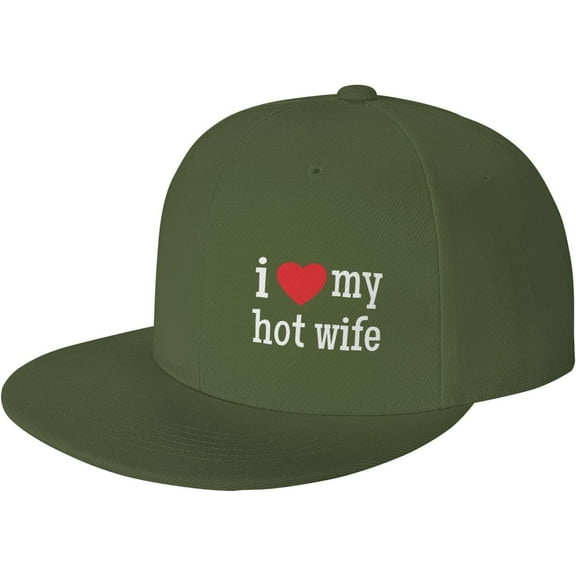I Heart My Hot Wife Snapback Hat Classic Fashion Trucker Adjustable Brim Baseball Cap for Men Women Black