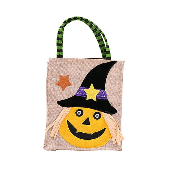 Halloween Jute Tote Bag, Square Kids' Trick-or-Treat Bag, Themed Pattern, Reusable, Party Candy Storage Bag, Holiday Decor Prop-Pumpkin