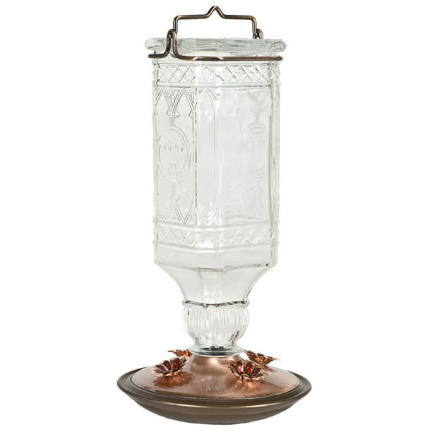 Perky-Pet 24 oz Clear Square Antique Bottle Glass Hummingbird Feeder