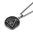 thumbnail image 3 of Mens Illuminati The All-Seeing-Eye Pyramid/Eye Symbol Round Pendant Stainless Steel Necklace, 3 of 5