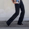 thumbnail image 6 of Womens Lace Up Front Flare Pants High Waisted Straight Leg Bell Bottom Slim PU Leather Skinny Pant Black S, 6 of 10