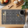 thumbnail image 2 of Abstract Geometric Placemats Set of 8, Flowers Floral Black Texture Non-Slip Place Mats Washable Table Mats for Kitchen Dining Table Decorations Indoor/Outdoor, 2 of 9
