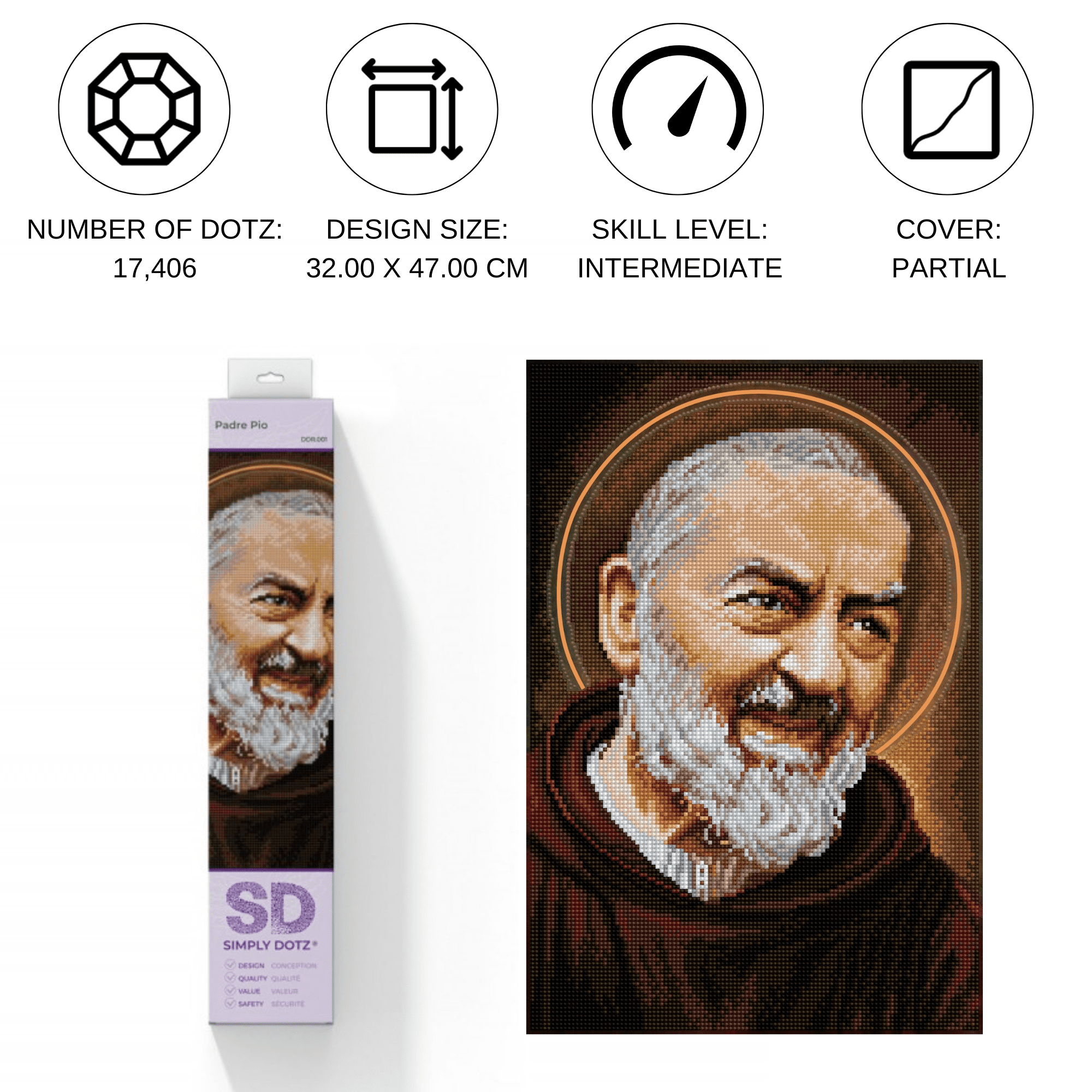 Diamond Dotz Padre Pio Diamond Painting Kits for Adults - Diamond Art Kits a Relaxing Creative Craft Kit with Dotz Gems