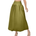 thumbnail image 2 of Women's High Waist Maxi Skirt with Elastic Wide Waistband Loose Fit A Line Long Skirt Casual Solid Flared Hem Design Green M, 2 of 6