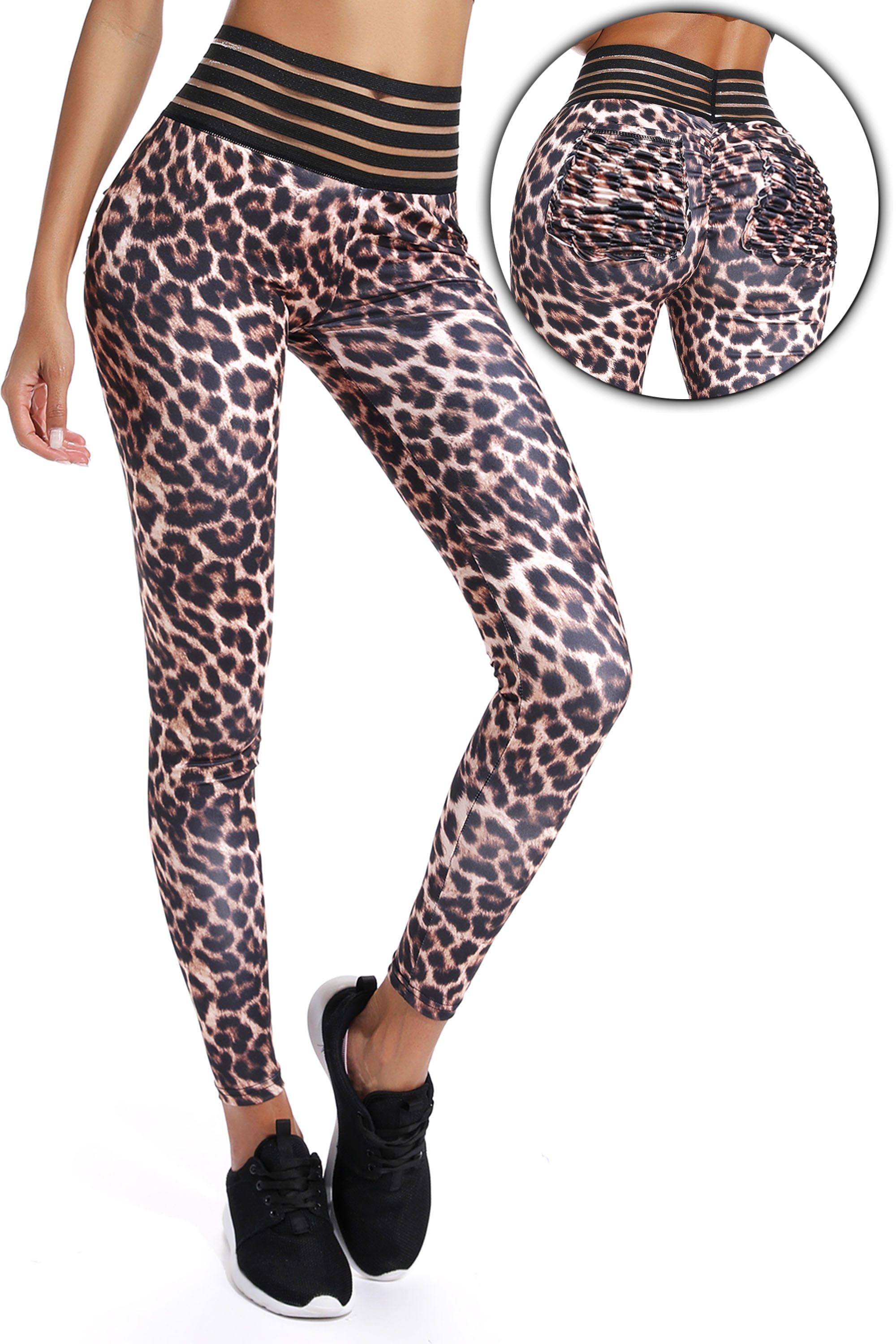 FITTOO Women Leopard Print Yoga Pants Tummy Control Butt Lift Leggings -  