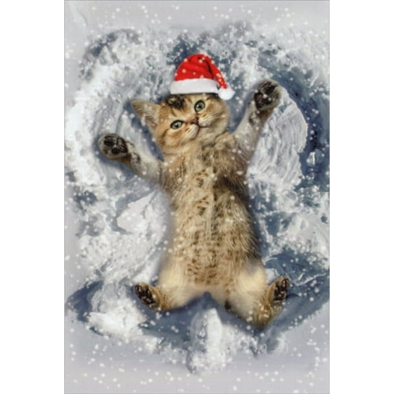 Nobleworks Kitten Snow Angel Cute Christmas Card (1 card/1 envelope)