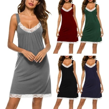 

Women Sleepwear Full Slips Lace Nightgown Cotton Lingerie