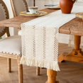 thumbnail image 2 of Camino de mesa de borlas de retazos de tejido de lino y algodón de 30 x 180 cm, decoración de mesa de comedor de ganchillo con hilo de arpillera para fiesta de bodas, 2 of 4