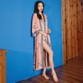 thumbnail image 2 of Pijama de satén para mujer, de verano, de talla grande, ligero, de lujo, con mangas de siete puntos, camisón fresco, bata de baño, ropa de casa para mujer WP2669, 2 of 6