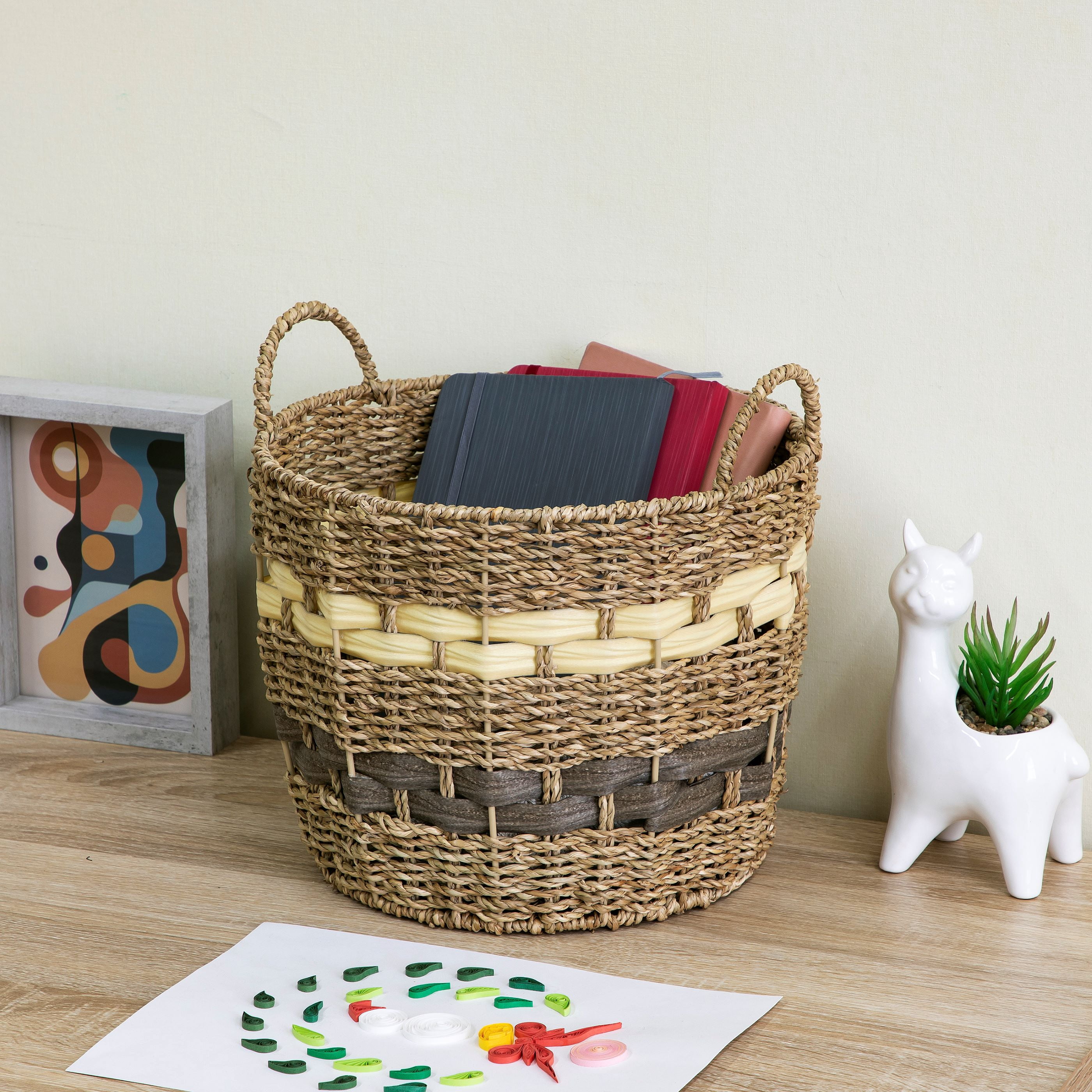 Homezone Brown and Yellow Handwoven Seagrass Basket