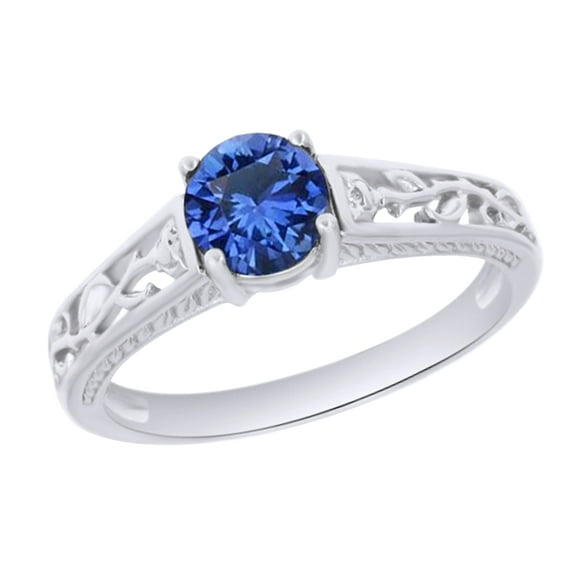 AFFY Simulated Blue Sapphire Solitaire Engagement Ring in 925 Sterling Silver (0.90 Ct) Ring Size - 4