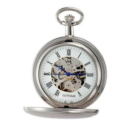 Men's Silver-Tone 17 Jewel Mechanical Double Cover Pocket Watch # GWC14051S