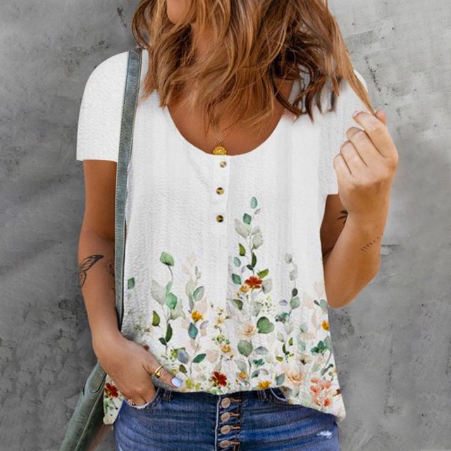 Fiudx Ofertas Relámpago Blusa Sin Mangas con Botones y Cuello Redondo Informal de Verano para Mujer a La Moda