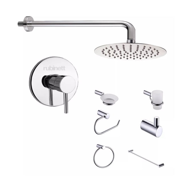 Juego Baño 8 Piezas Regadera 15cm + Monomando Regadera Cromado