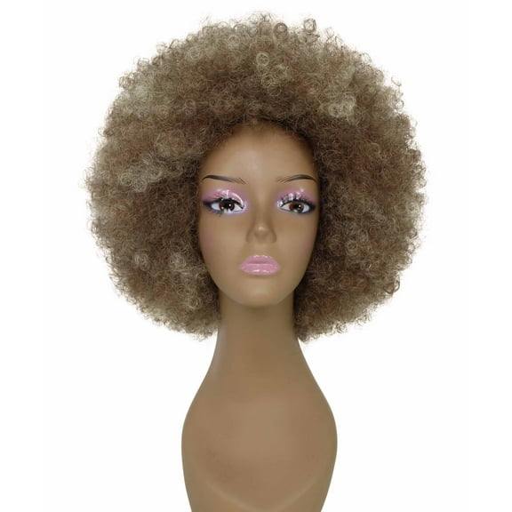 LUXLUXE Taylor Curly 14 in Long Full Wig Full Cap Wig, Heat Resistant Fibers, Brown and Blonde Highlights