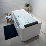 67 Luxury Whirlpool Bathtub with Panoramic Glass Window | 7 Hydro-Massage Jets, Waterfall Faucet & LED Chromatherapy | 1HP 750W Motor, Acrylic Spa Jetted Tub (110V) –Middle Drain