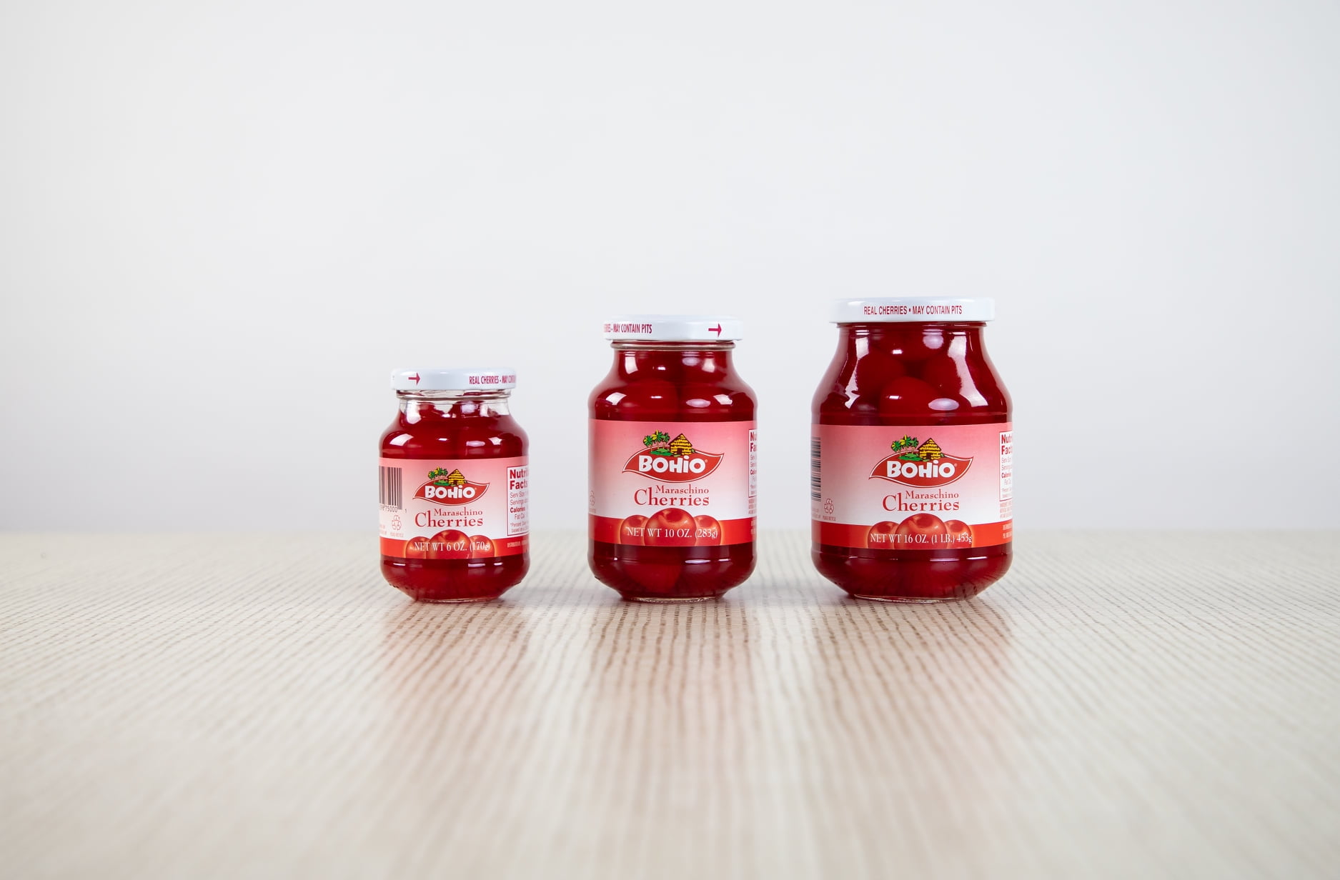 Bohio Maraschino Cherries with Stems, 5 Cal Fat Free Sodium Free, About 18 Count, 6oz Jar