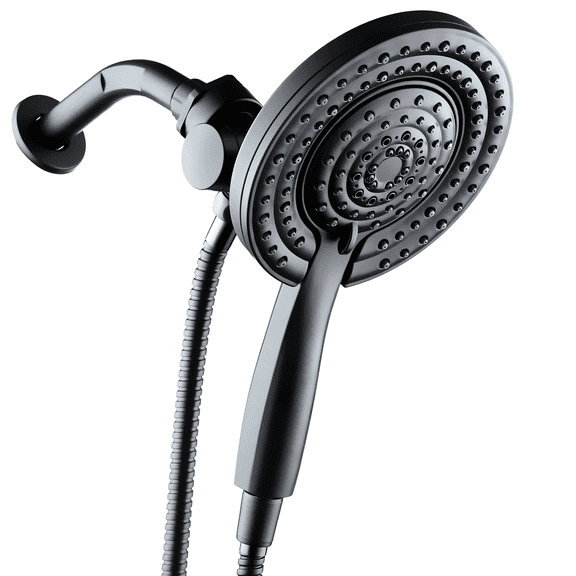 BLACK DECKER Dual Shower Head with 5 Spray Settings and Detachable Wand and Stainless Steel Hose, Black