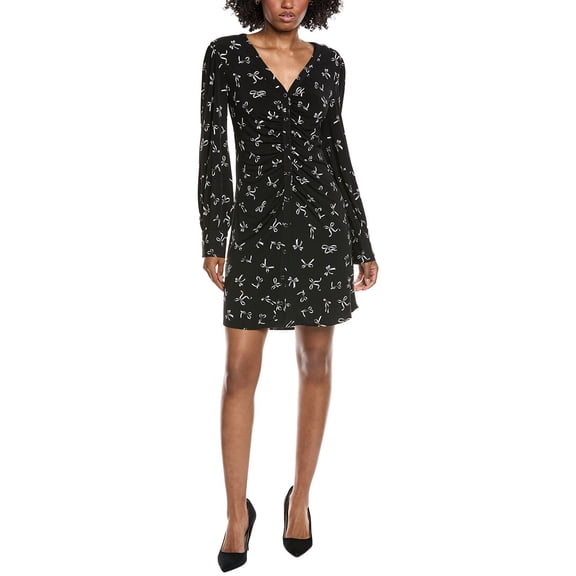 CeCe womens V-Neck Button Front Shirred Shirtdress, xs, Black