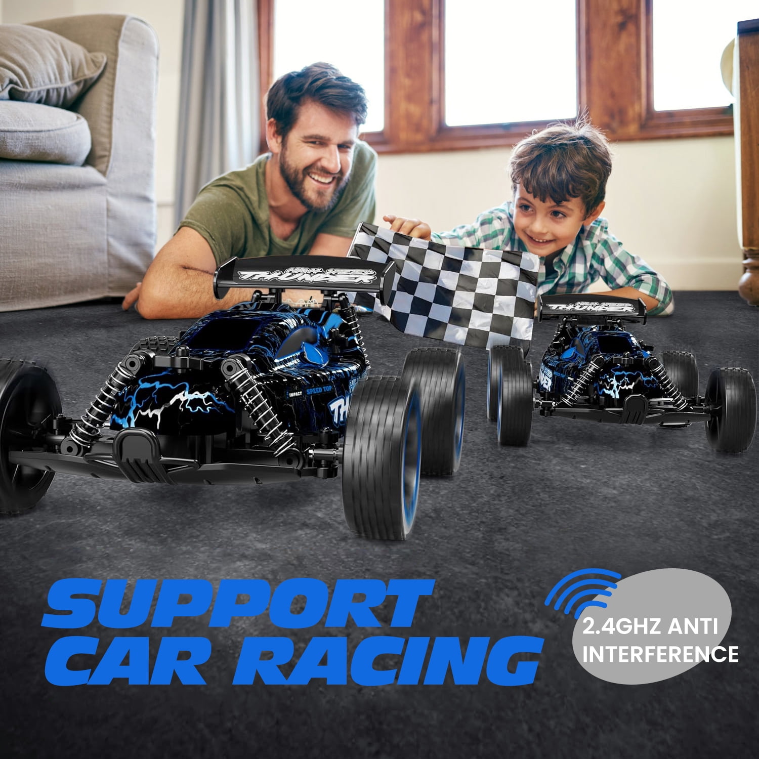 Tecnock Remote Control Car for Boys and Girls, 1:18 Scale RC Cars with LED Lights, 2.4GHz 2WD All-Terrain RC Trucks for 50-Min Play, Gifts for Kids
