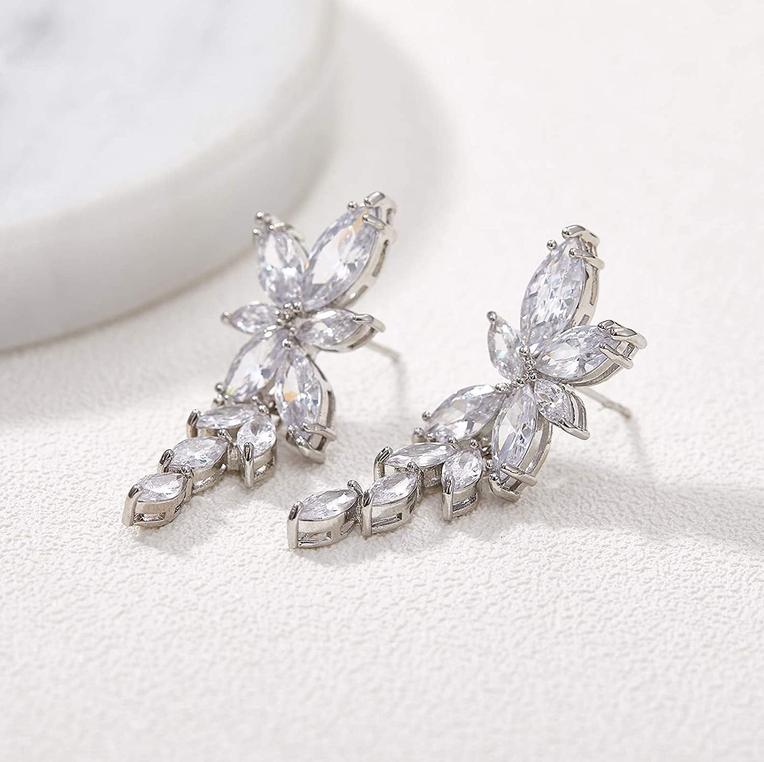 Marquise Cubic Zirconia Bridal Earrings, Elegant Wedding Earrings