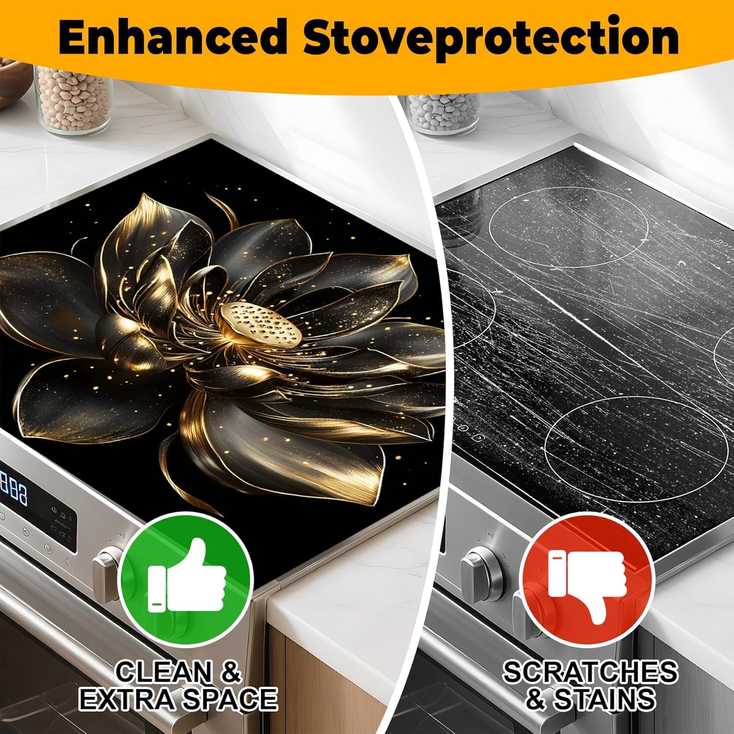 Stove Top Cover Flower Gas Stove Top Cover for Home Decoration Kitchen Pad Non-Stick Washable Cooktop Covers Countertop Protector Keep Stove Clean (Lotus, 28L"x20W")
