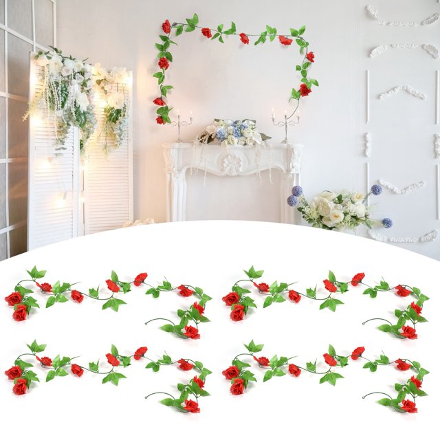 4 tiras de rosas falsas, flores decorativas artificiales para deshierbe DIY, flores para jardín, hogar, festival