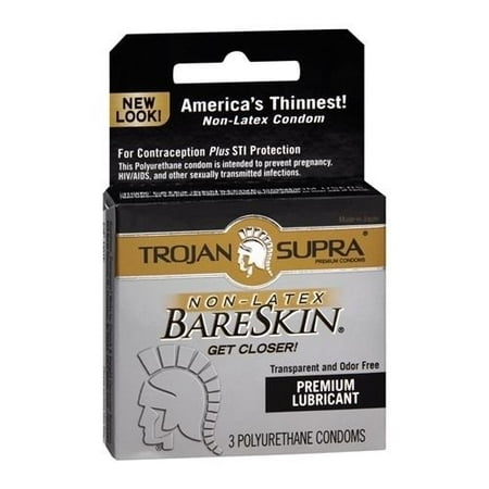 4 Pack Trojan Supra Non-Latex BareSkin Premium Lubricant 3 Condoms (Best Lubricant For Non Latex Condoms)