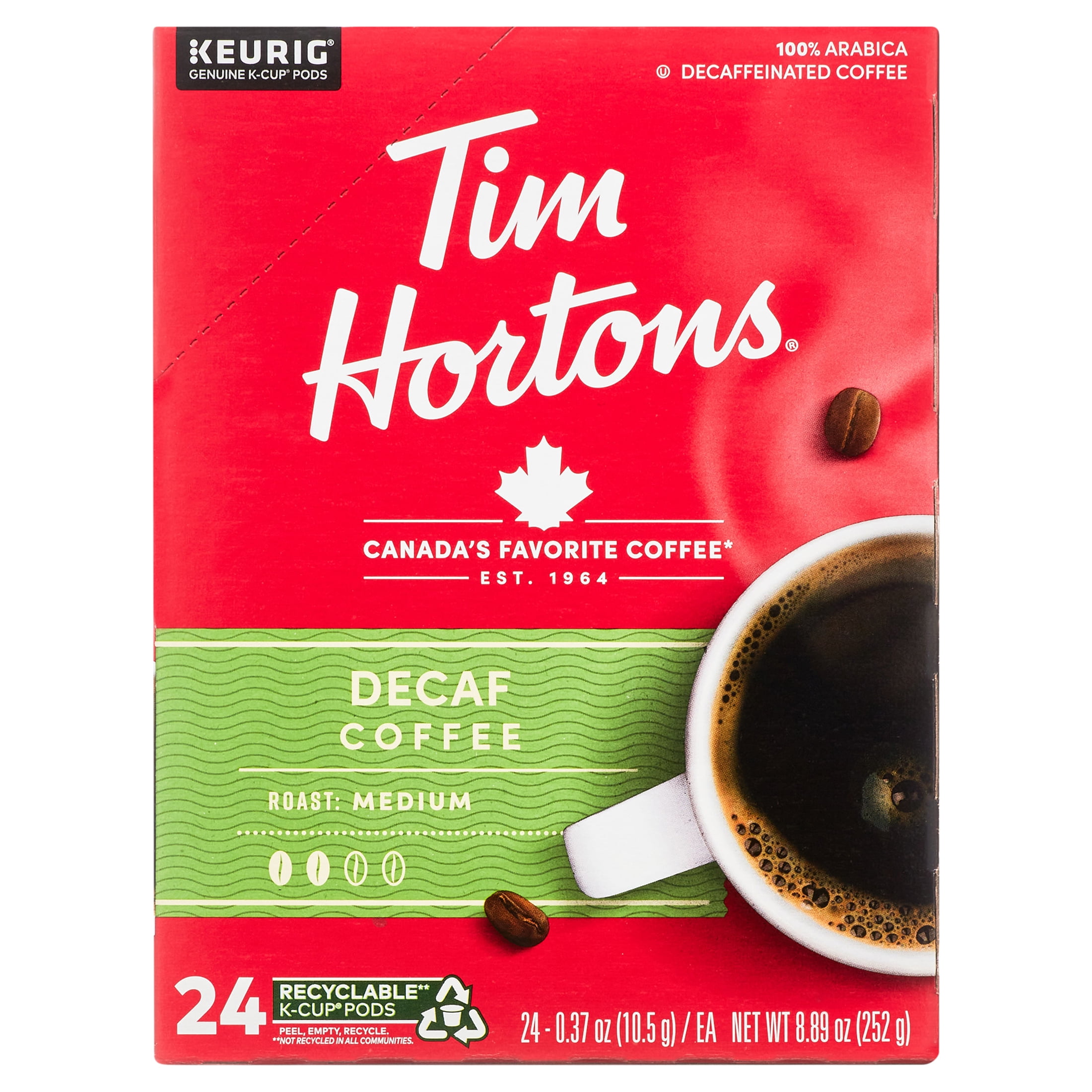 Tim Hortons Decaf Medium Roast Keurig Coffee Pods, 24 Ct