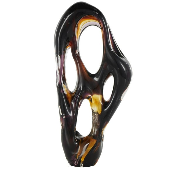 8" x 17" Black Glass Ombre Cutout Abstract Sculpture with Amber Accents, by DecMode